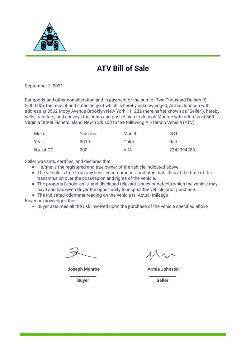 ATV Bill of Sale