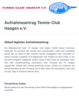 Form Templates: Aufnahmeantrag Tennis Club Haagen E V 