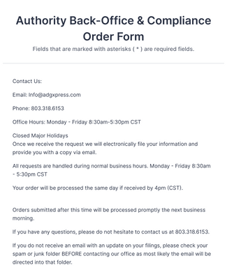 Authority Back-Office & Compliance Order Form Template | Jotform