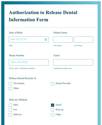 Authorization to Release Dental Information Form