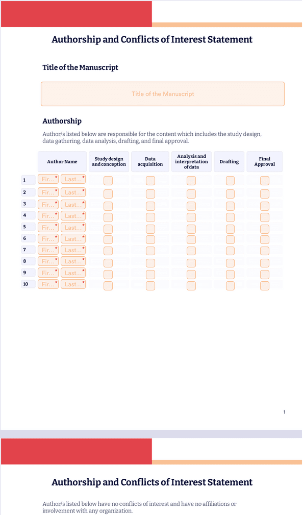 Authorship and Conflicts of Interest Statement Template Sign