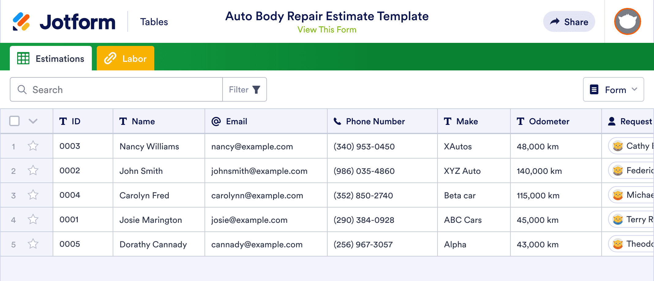 Auto Body Repair Estimate Template