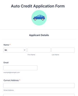 Credit Application Auto Application for Credit Form Template | Jotform