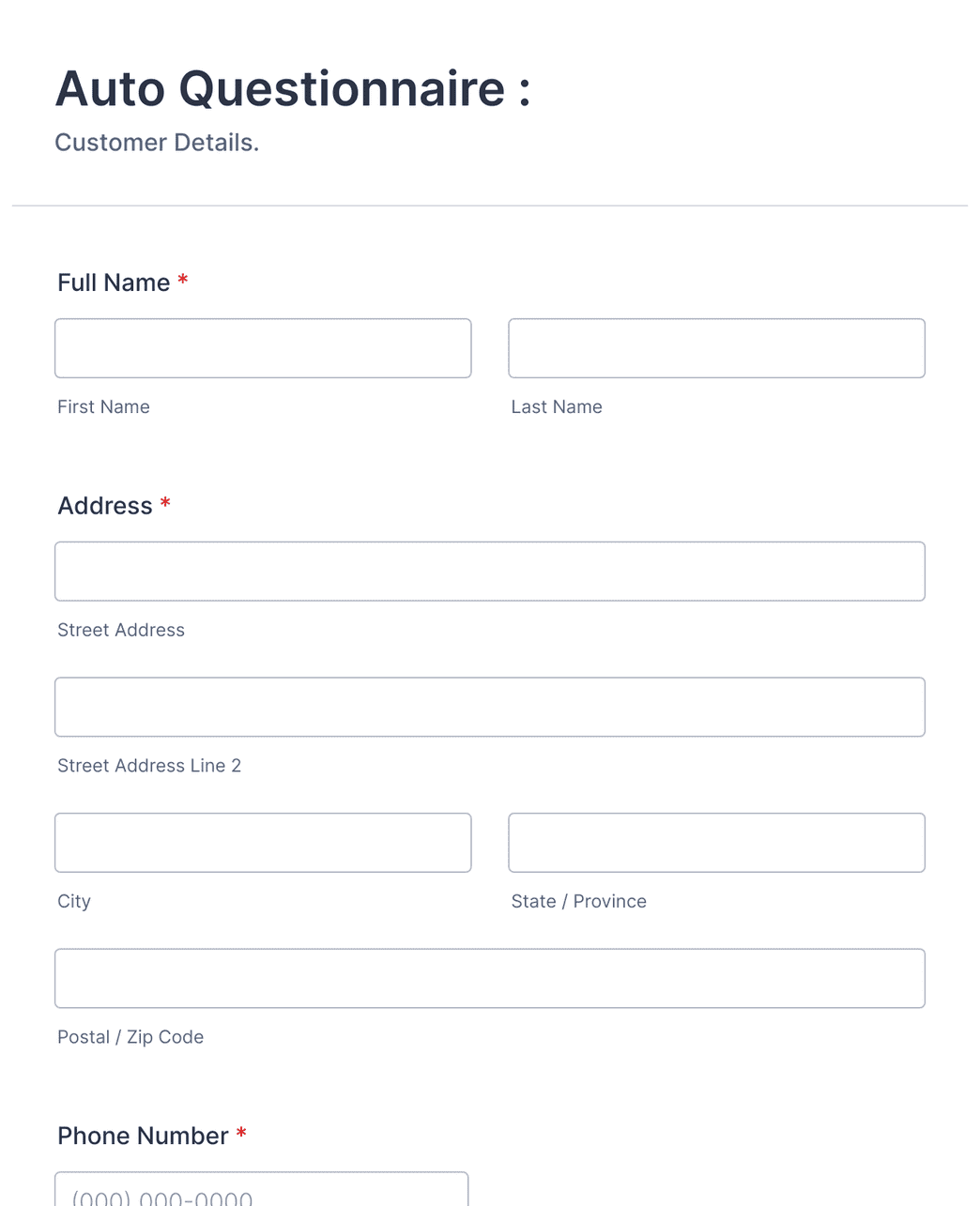 Auto Questionnaire Form Template | Jotform