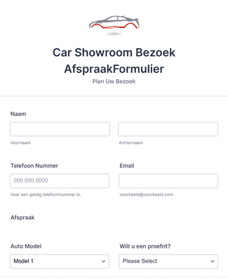 Form Templates: Auto Showroom Bezoek AfspraakFormulier