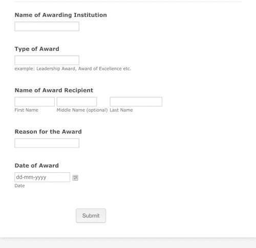 Form Templates: Award Certificate Form