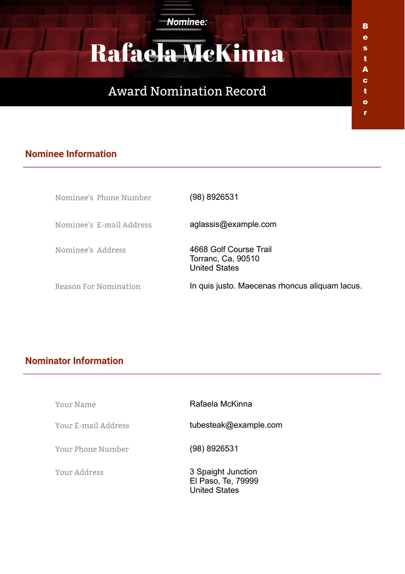 Award Nomination Template - PDF Templates | Jotform