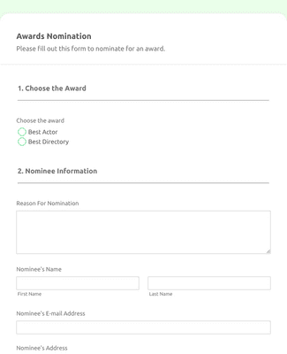 Awards Nomination Form Template | JotForm