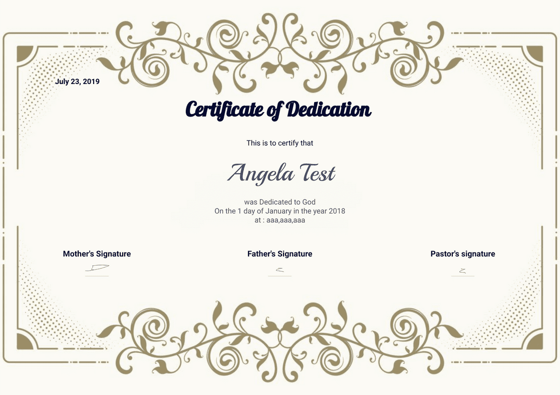 PDF Templates: Baby Dedication Certificate