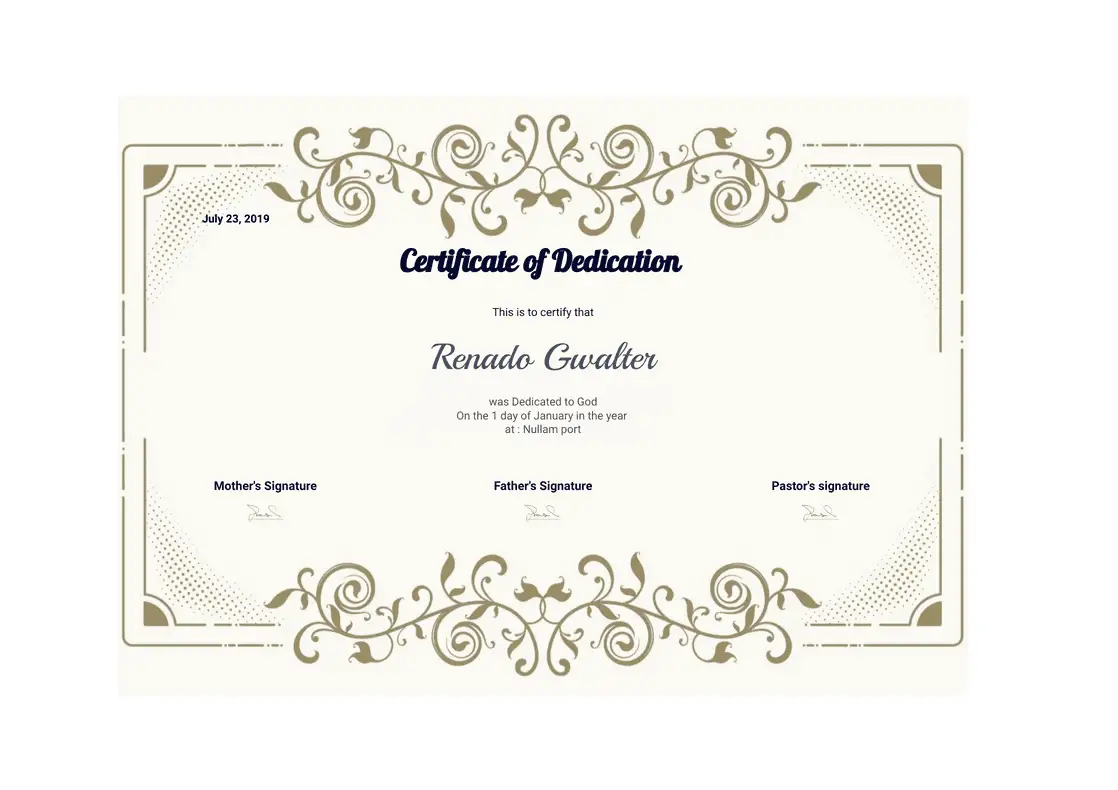 Baby Dedication Certificate