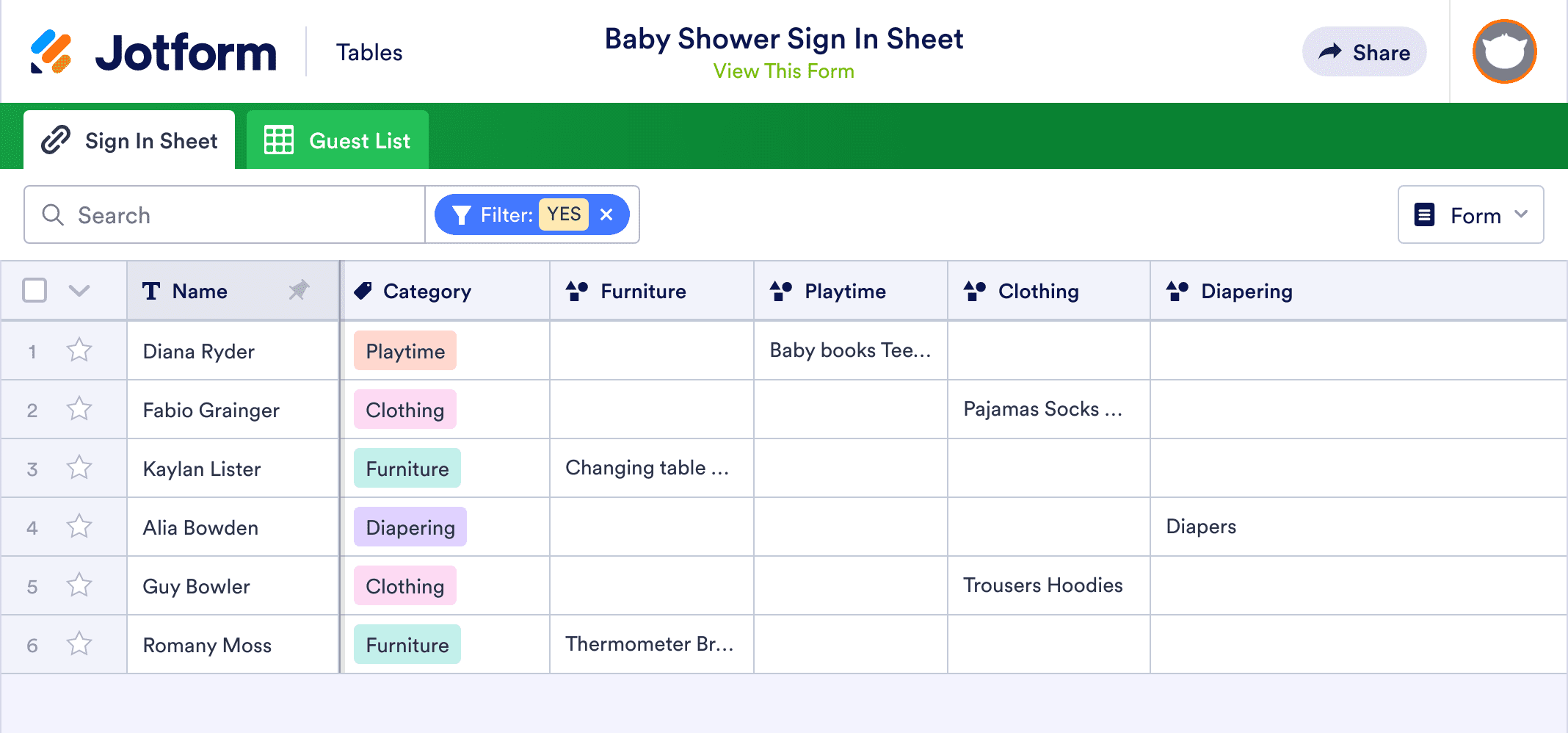 Baby Shower Sign In Sheet