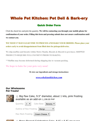 Bakery Facebook Order Form