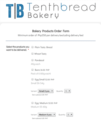 Bakery Product Order Form