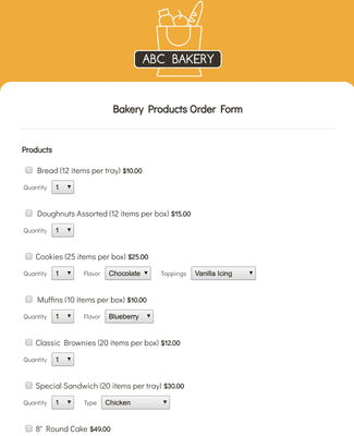 Bakery Products Order Form