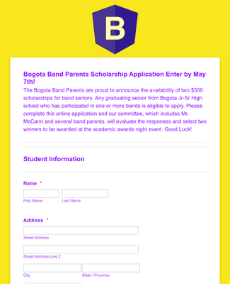 Band Scholarship Application Form Template | Jotform