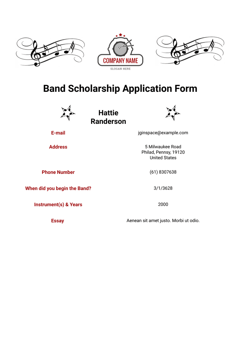 Band Scholarship Application Template