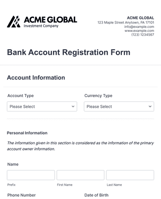 Bank Account Registration Form