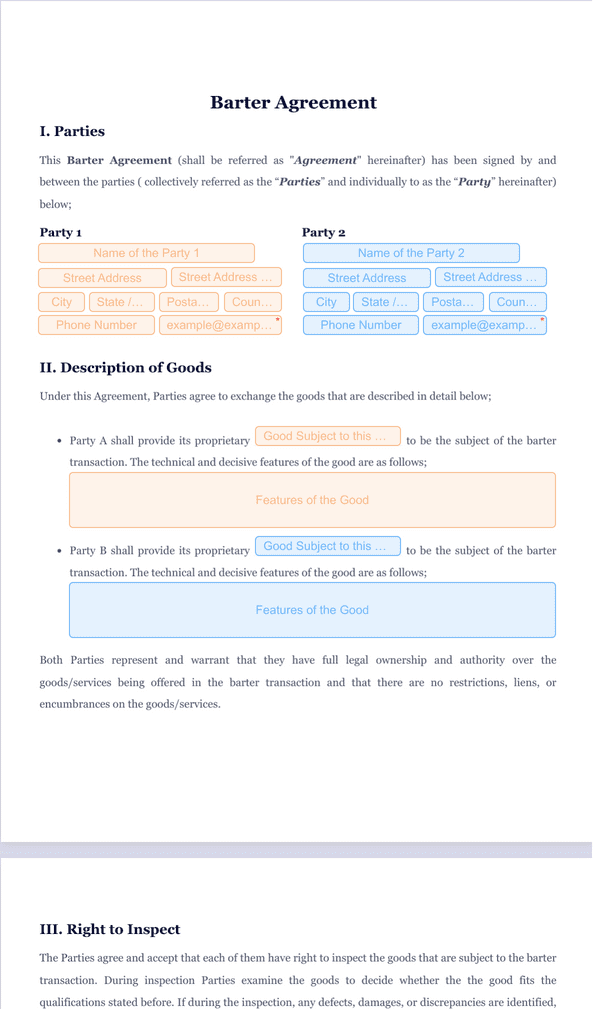 Barter Agreement Sign Templates Jotform
