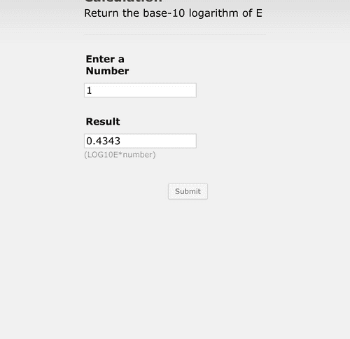 Base-10 logarithm of E (LOG10E) Calculation Form Template | Jotform