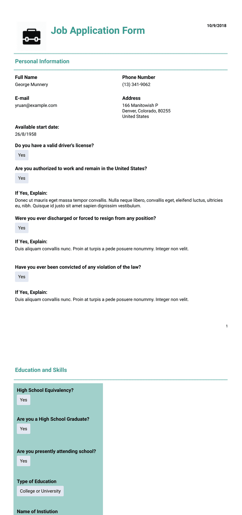 Basic Job Application Template