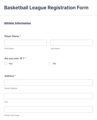 Form Templates: Basketball League Registration Form 