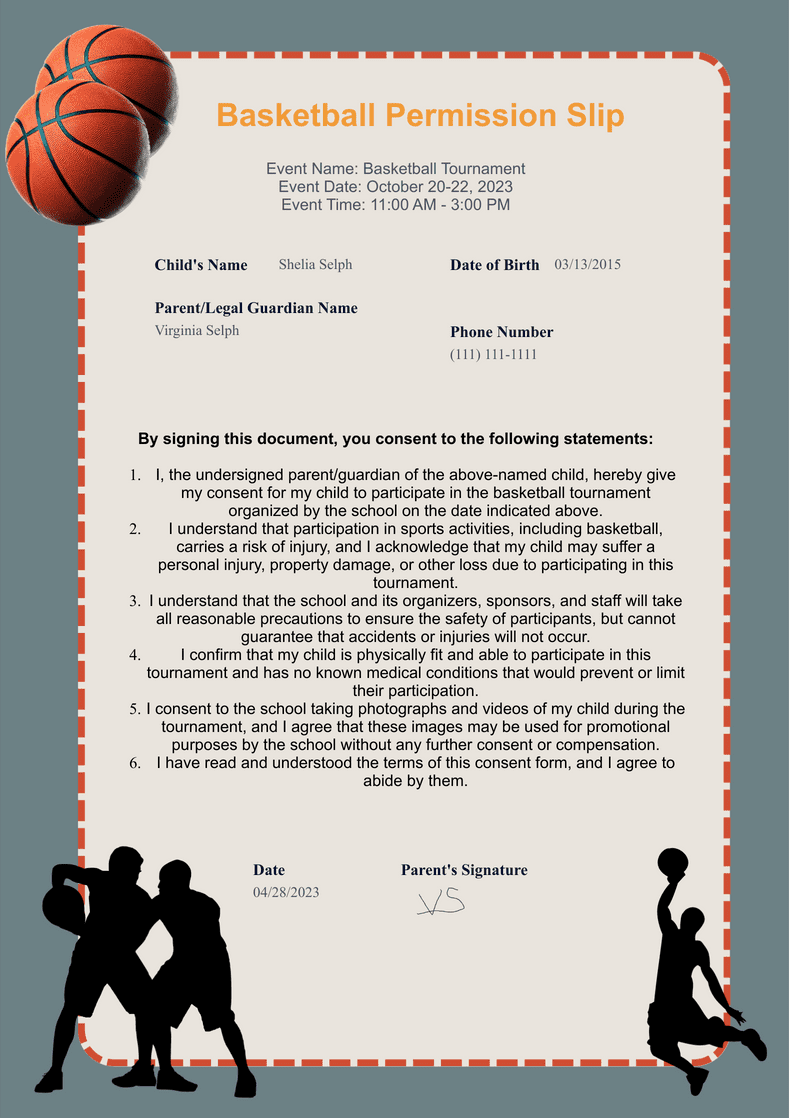 PDF Templates: Basketball Permission Slip Template