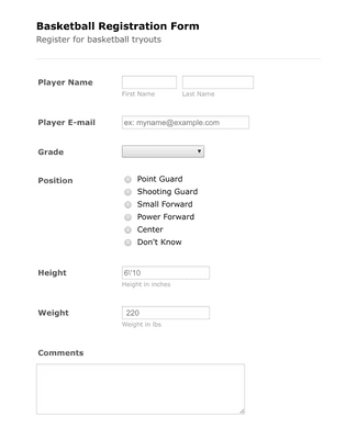 Basketball League Registration Form Template | Jotform