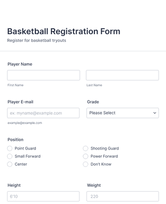 Form Templates: Basketball Tryout Registration Form
