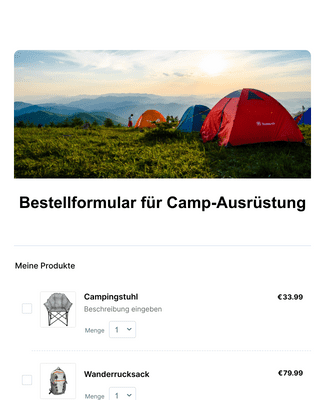 Form Templates: Bestellformular für Camp Ausrüstung
