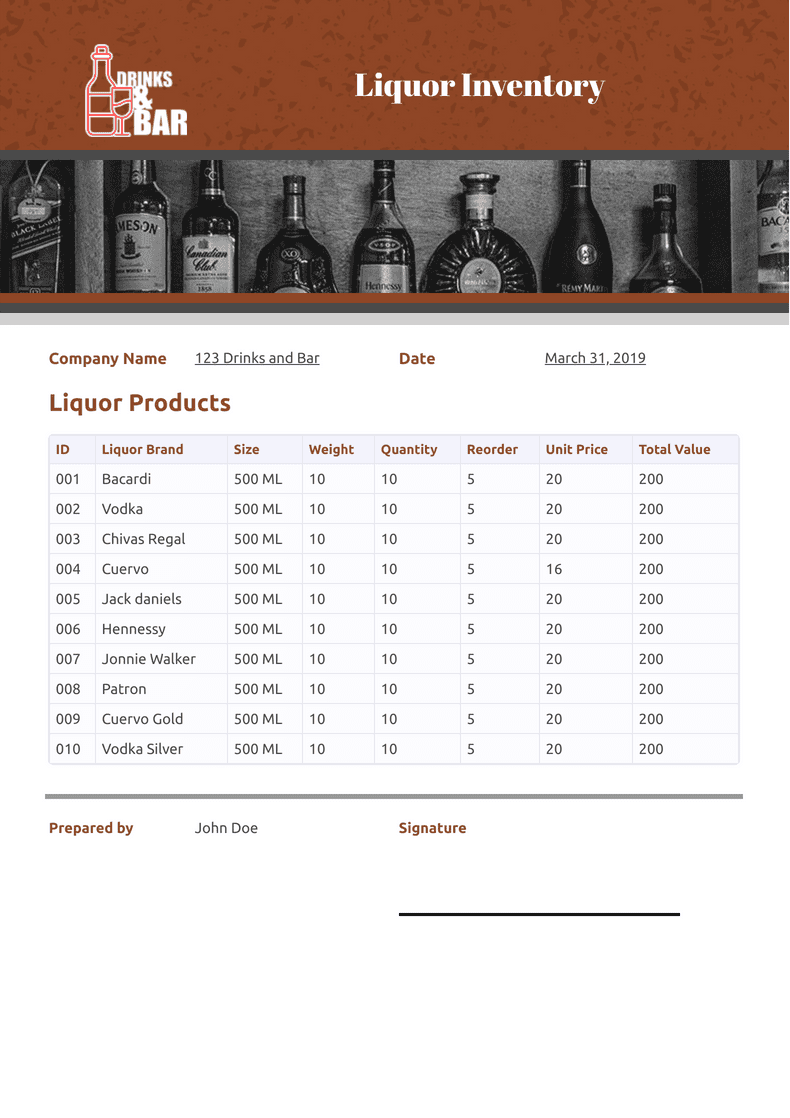 PDF Templates: Beverage Inventory