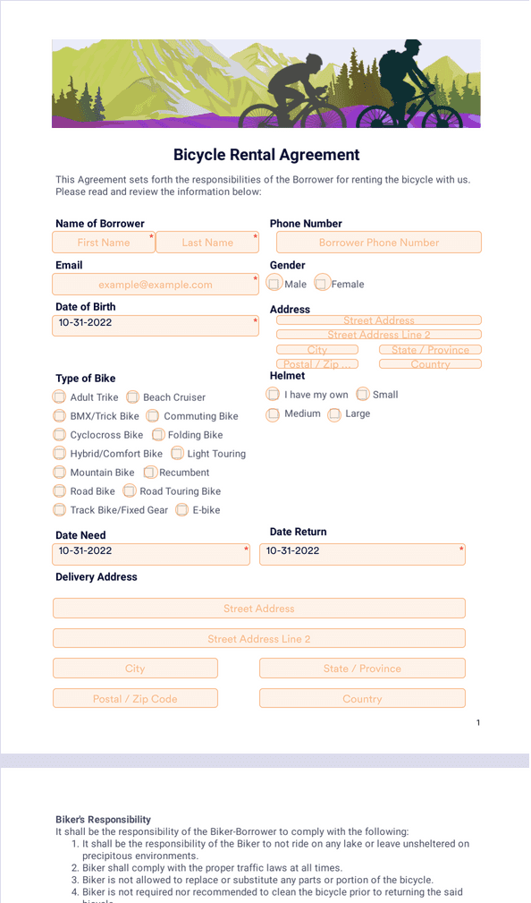 bicycle rental agreement and waiver template