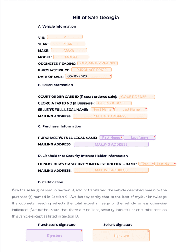 Bill of Sale Georgia - Sign Templates | Jotform