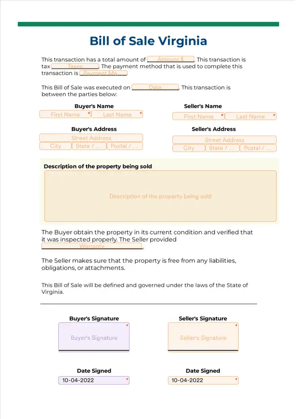 Bill of Sale Virginia