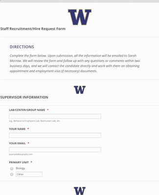 Biology's Staff Hire/Recruitment Notification Form Template | Jotform