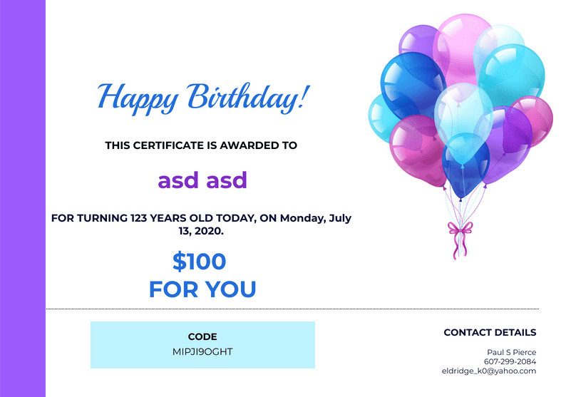 PDF Templates: Birthday Gift Certificate Template