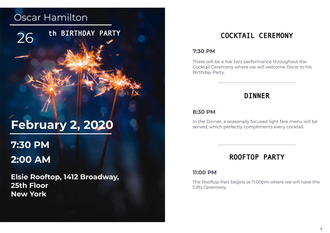 Birthday Itinerary - PDF Templates | Jotform