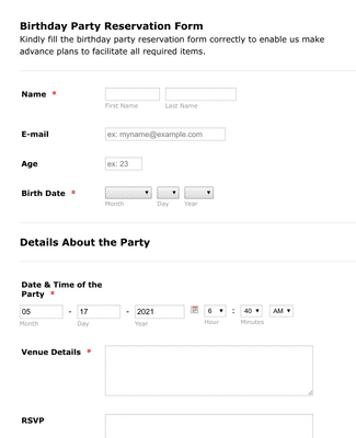 Party Invitation Form Template | JotForm