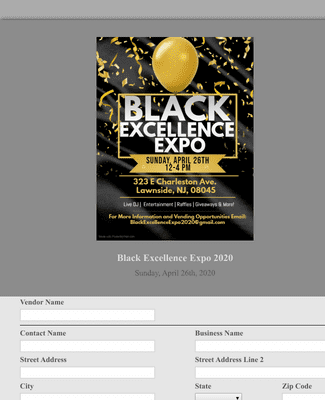 Form Templates: Black Excellence Expo Vendor Registration