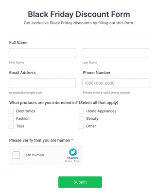 Form Templates: Black Friday Discount Form Template