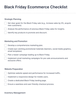 Form Templates: Black Friday Ecommerce Checklist