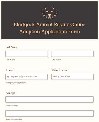 Form Templates: Blackjack Animal Rescue Online Application Form