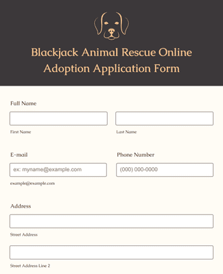 Form Templates: Blackjack Animal Rescue Online Application Form