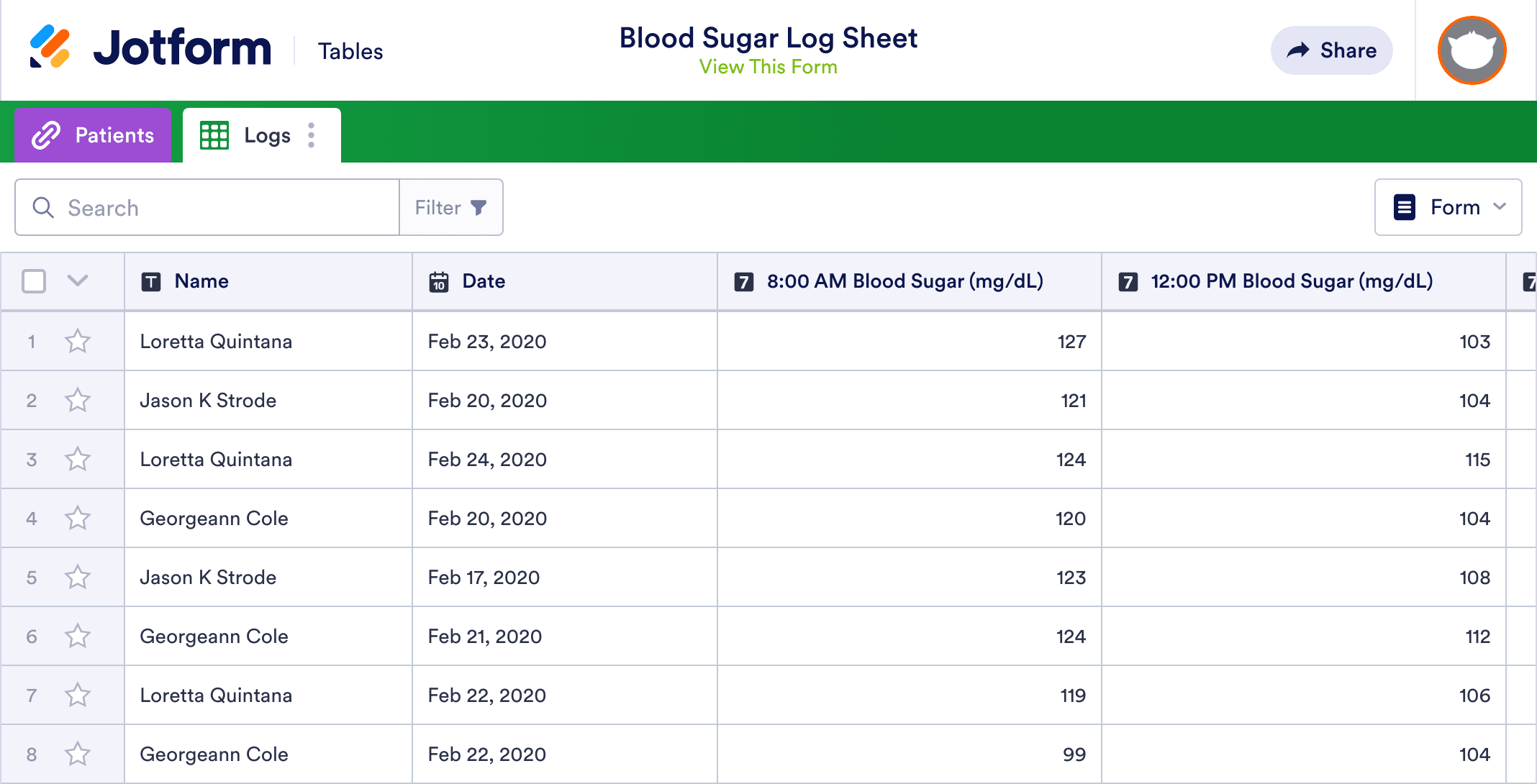 Blood Sugar Log Sheet