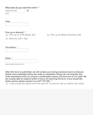 Bloom Custom Order Form