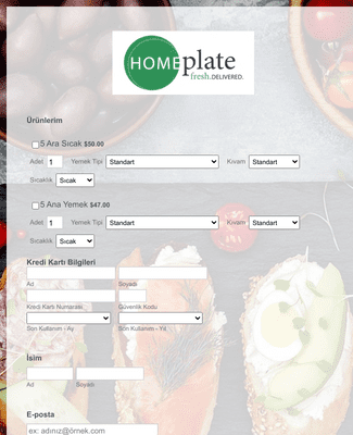 Form Templates: BlueSnap Online Yiyecek Sipariş Formu