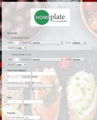 Form Templates: BlueSnap Online Yiyecek Sipariş Formu