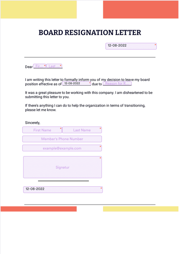 Board Resignation Letter Template Sign Templates Jotform