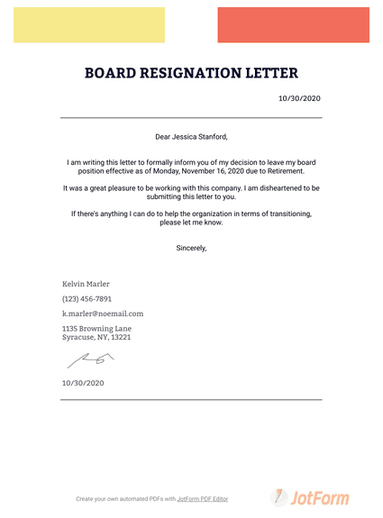 Board Resignation Letter Template