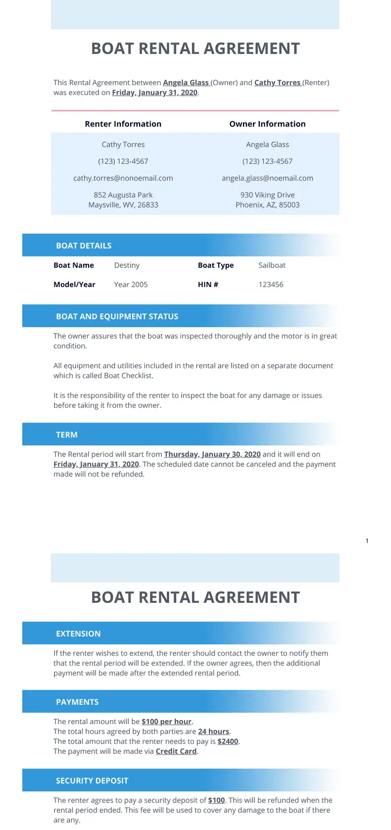 Boat Rental Agreement