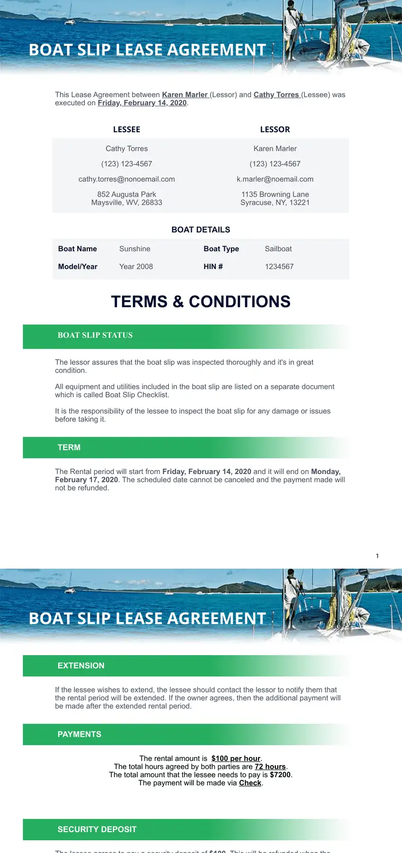 Boat Slip Lease Agreement